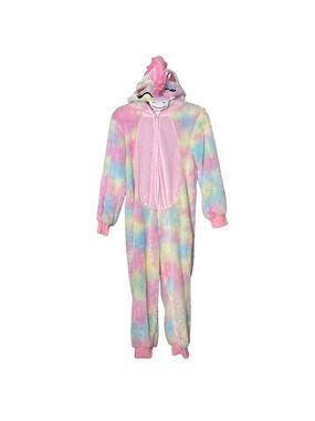 Spirit Unicorn Hooded Plush Union Suit Faux Fur Tail Halloween Costume SZ Large